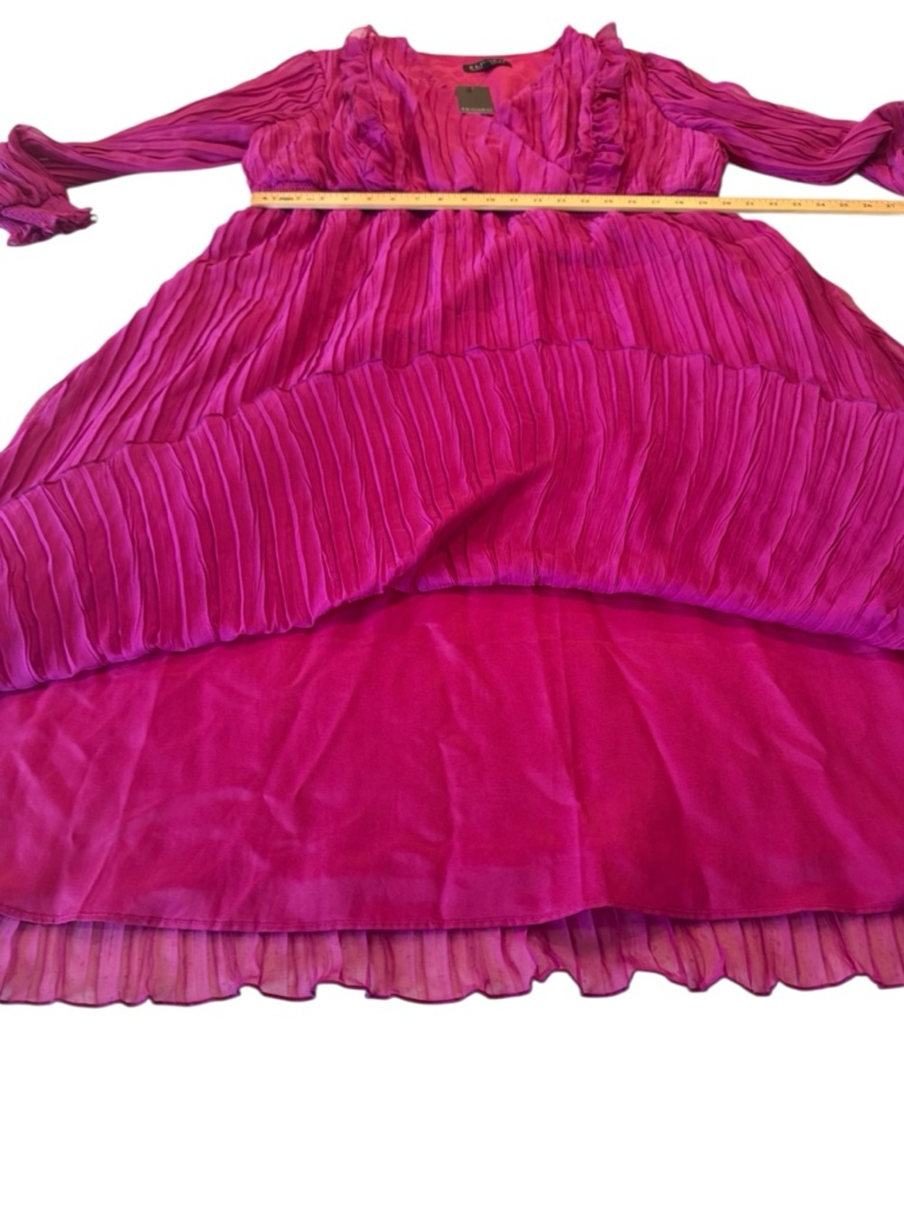 Eloquii Fuchsia Pleated Midi Dress Romantic Long Sleeve Flowy Luxe Plus NEW 22W - Picture 7 of 14
